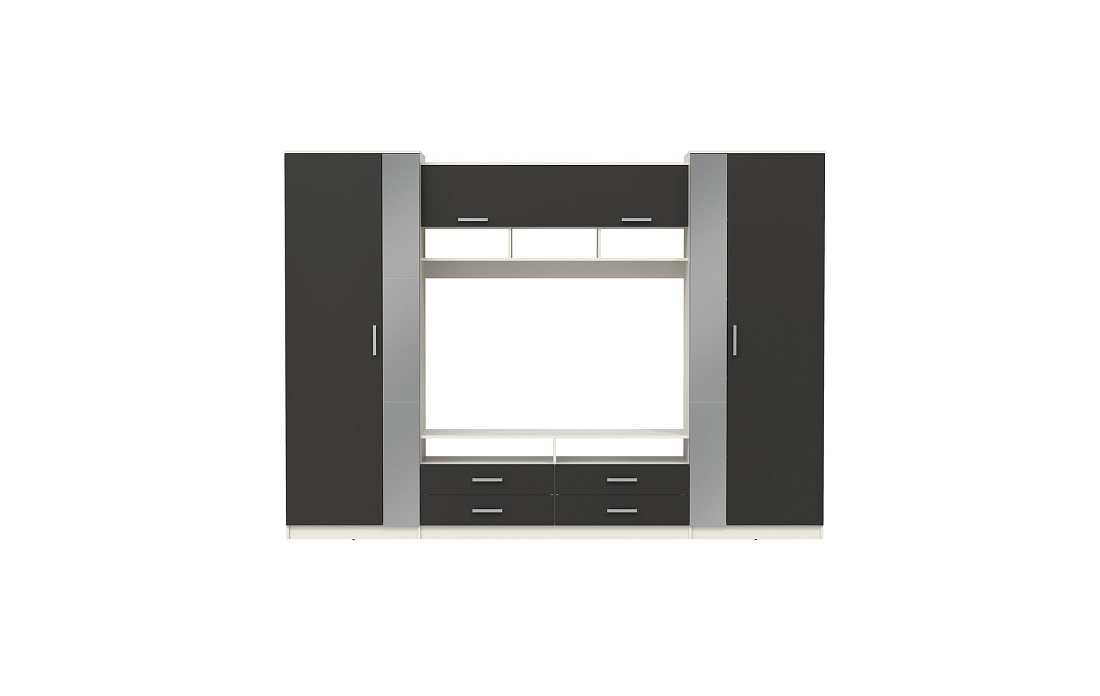 Шкаф многоцелевого назначения 91.01 Вена с зеркалом белый/диамант серый/ДВПО белый